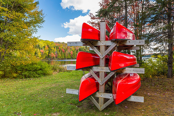 Red Canoes on a Rack