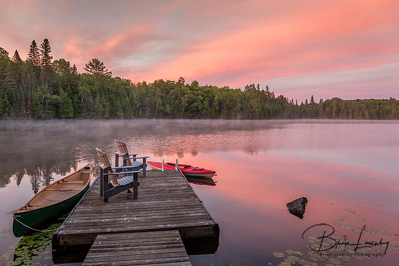 Cottage Dock on a Canadian Lake at Dawn at Dawn