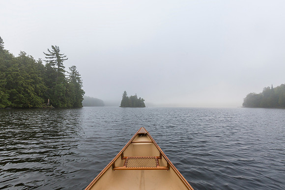 Canoe bow on a misty lake - Ontario, Canada