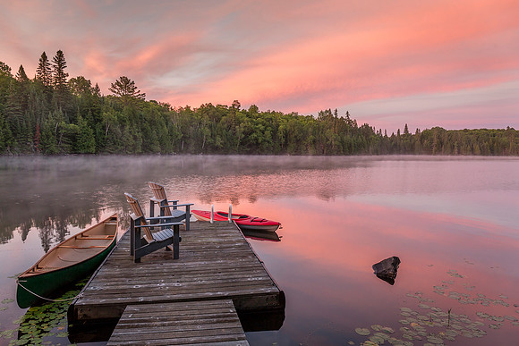 Cottage Dock on a Canadian Lake at Dawn at Dawn
