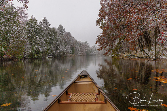 Canoeing in an autumn snow - Pinery Provincial Park, ON
