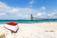 Rowboat on a beach next to the Salt Pier - Bonaire