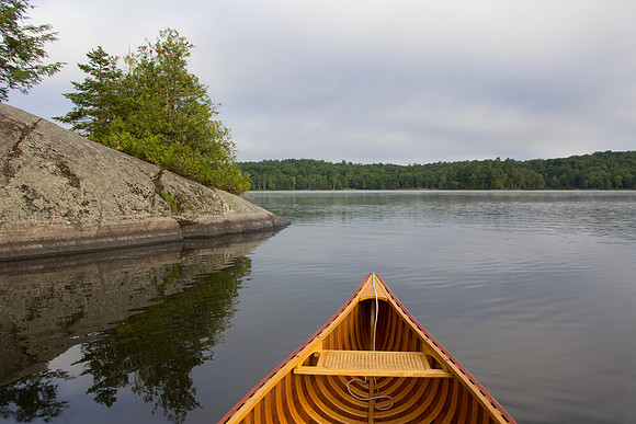 Bow of a Cedar Canoe on a Lake in Northern Ontario